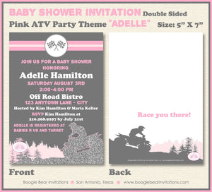 Pink ATV Baby Shower Party Invitation Glitter Girl All Terrain Vehicle Quad 4 Wheeler Racing Boogie Bear Invitations Adelle Theme Printed