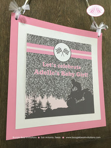 Pink ATV Baby Shower Door Banner Party Grey Gray Silver Glitter Girl Checkered Flag Race Stripe Quad Boogie Bear Invitations Adelle Theme
