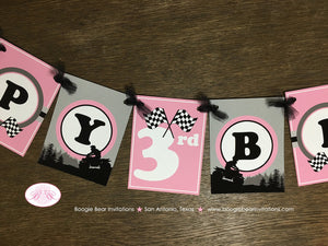 Pink ATV Happy Birthday Party Banner Racing Black Grey Silver Girl 1st 2nd 3rd 4th 5th 6th 7th 8th 9th Boogie Bear Invitations Adeline Theme