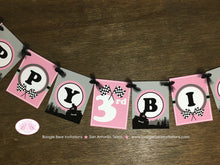 Load image into Gallery viewer, Pink ATV Happy Birthday Party Banner Racing Black Grey Silver Girl 1st 2nd 3rd 4th 5th 6th 7th 8th 9th Boogie Bear Invitations Adeline Theme