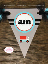 Load image into Gallery viewer, Cars &amp; Trucks Pennant I am 1 Banner Birthday Party Highchair Red Blue Black White Traffic Road Trip Travel Boogie Bear Invitations Sam Theme