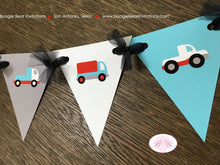 Load image into Gallery viewer, Cars &amp; Truck Birthday Party Banner Pennant Garland Small Red Blue Black White Traffic Road 1st 2nd 3rd 4th Boogie Bear Invitations Sam Theme