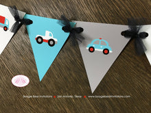 Load image into Gallery viewer, Cars &amp; Truck Birthday Party Banner Pennant Garland Small Red Blue Black White Traffic Road 1st 2nd 3rd 4th Boogie Bear Invitations Sam Theme