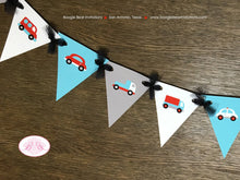 Load image into Gallery viewer, Cars &amp; Truck Birthday Party Banner Pennant Garland Small Red Blue Black White Traffic Road 1st 2nd 3rd 4th Boogie Bear Invitations Sam Theme