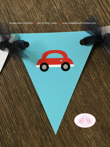 Cars & Truck Birthday Party Banner Pennant Garland Small Red Blue Black White Traffic Road 1st 2nd 3rd 4th Boogie Bear Invitations Sam Theme