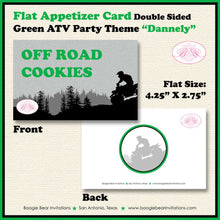 Load image into Gallery viewer, ATV Birthday Party Favor Card Tent Appetizer Place Green Black Grey All Terrain Vehicle Quad 4 Wheeler Boogie Bear Invitations Dannely Theme