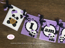 Load image into Gallery viewer, Purple Panda Bear I am 1 Highchair Party Banner Birthday Small Butterfly Black Wild Jungle Zoo Girl Baby Boogie Bear Invitations Ronna Theme