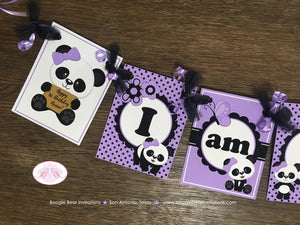 Purple Panda Bear I am 1 Highchair Party Banner Birthday Small Butterfly Black Wild Jungle Zoo Girl Baby Boogie Bear Invitations Ronna Theme