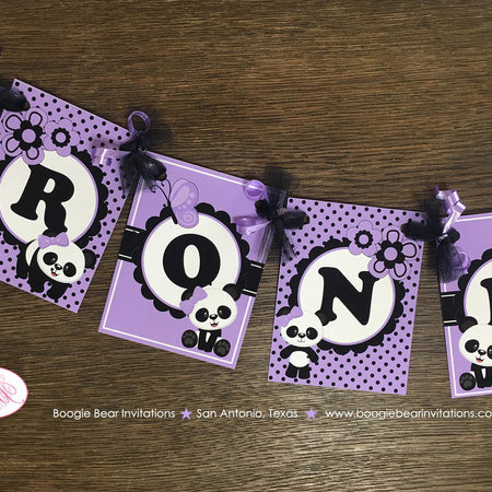 Purple Panda Bear Birthday Party Banner Small Lavender Tropical Jungle Polka Dot Girl 1st 2nd 3rd 4th Boogie Bear Invitations Ronna Theme