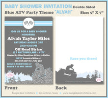 Load image into Gallery viewer, Blue ATV Baby Shower Party Invitation Quad All Terrain Vehicle 4 Wheeler Racing Race Track Boy Boogie Bear Invitations Alvah Theme Printed