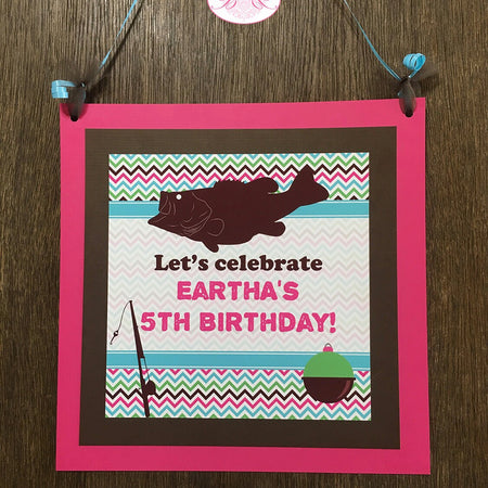 Bass Fishing Birthday Party Door Banner Fish Pink Girl Pole Rod Bob Reel Boat Fisherman Great Outdoors Boogie Bear Invitations Eartha Theme