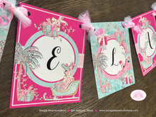 Load image into Gallery viewer, Pink Flamingo Birthday Name Banner Pink Aqua Ice Skate Winter Christmas 1st 16th 21st 30th 40th 50th Boogie Bear Invitations Melania Theme