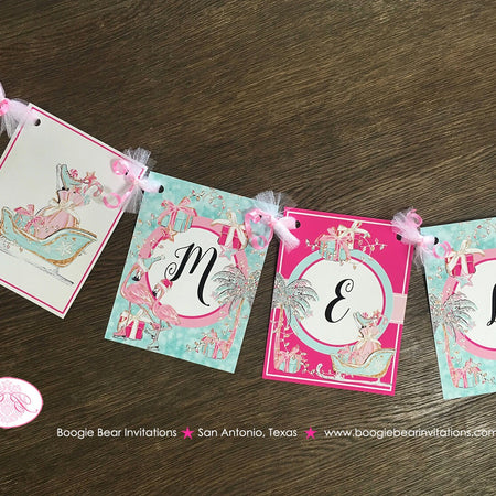 Pink Flamingo Birthday Name Banner Pink Aqua Ice Skate Winter Christmas 1st 16th 21st 30th 40th 50th Boogie Bear Invitations Melania Theme