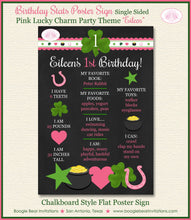 Load image into Gallery viewer, Lucky Charm Birthday Party Sign Poster Frameable Chalkboard Stats Pink Green Girl St. Patrick&#39;s Day 1st Boogie Bear Invitations Eileen Theme