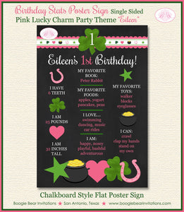 Lucky Charm Birthday Party Sign Poster Frameable Chalkboard Stats Pink Green Girl St. Patrick's Day 1st Boogie Bear Invitations Eileen Theme
