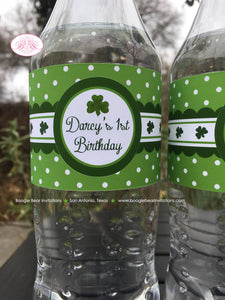 Green Shamrock Birthday Party Bottle Wraps Cover Wrappers Label Boy Girl St. Patricks Day Clover Lucky Boogie Bear Invitations Darcy Theme