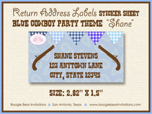 Load image into Gallery viewer, Blue Cowboy Baby Shower Invitation Gun Lone Star Pistol Paisley Gingham Navy Boogie Bear Invitations Shane Theme Paperless Printable Printed