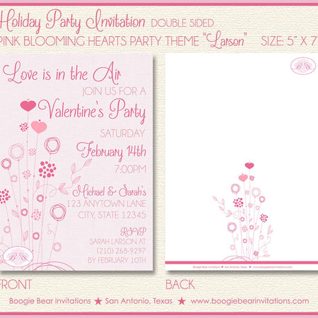 Pink Hearts Valentine's Party Invitation Day Blooming Garden Love Flower Boogie Bear Invitations Larson Theme Paperless Printable Printed