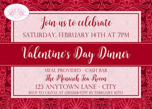 Load image into Gallery viewer, Red Formal Damask Valentine&#39;s Party Invitation Day Love Pattern Wallpaper Boogie Bear Invitations Lamont Theme Paperless Printable Printed