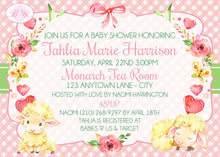Load image into Gallery viewer, Little Lamb Baby Shower Invitation Farm Animals Pink Sheep Flower Girl Bow Boogie Bear Invitations Tahlia Theme Paperless Printable Printed