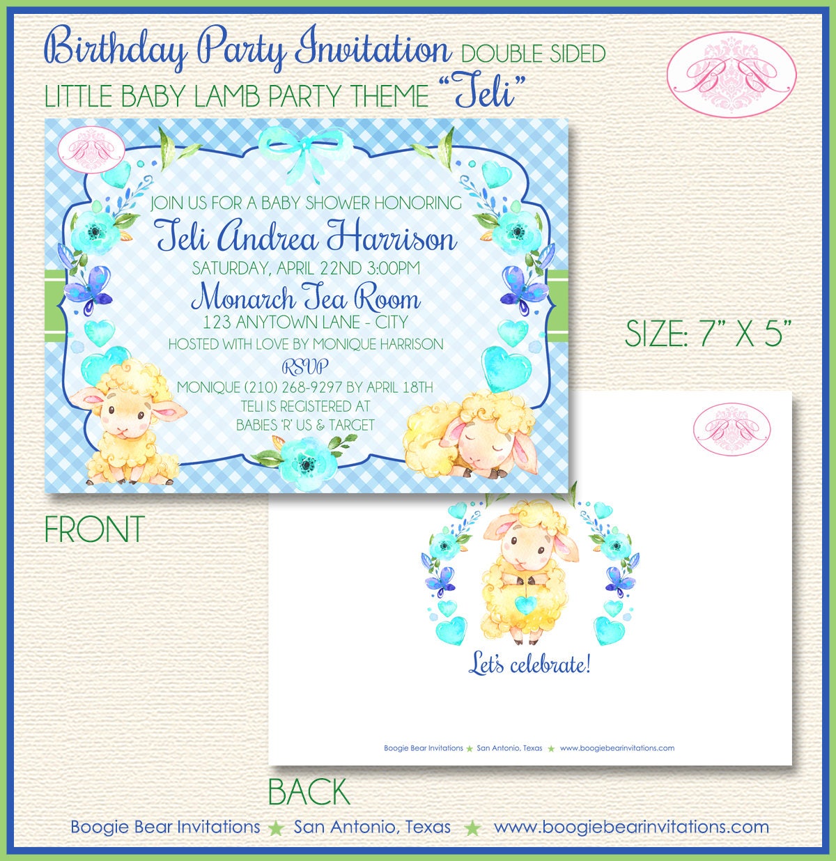 Little Lamb Baby Shower Invitation Blue Boogie Bear Invitations Teli T, image size:1200x1236