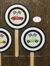 Load image into Gallery viewer, Race Car Party Cupcake Toppers Birthday Red Black Blue Green Retro Coupe Fastback Classic Antique Drag Boogie Bear Invitations Gordon Theme