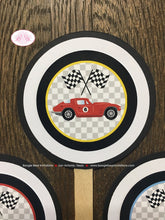 Load image into Gallery viewer, Race Car Party Cupcake Toppers Birthday Red Black Blue Green Retro Coupe Fastback Classic Antique Drag Boogie Bear Invitations Gordon Theme