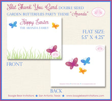 Load image into Gallery viewer, Butterfly Garden Party Thank You Card Birthday Spring Easter Pink Yellow Green Blue Boy Girl Boogie Bear Invitations Aranda Theme Printed