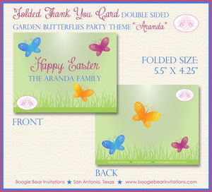Butterfly Garden Party Thank You Card Birthday Spring Easter Pink Yellow Green Blue Boy Girl Boogie Bear Invitations Aranda Theme Printed