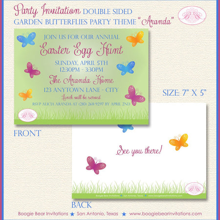 Butterfly Garden Party Invitation Easter Egg Hunt Pink Blue Yellow Green Boogie Bear Invitations Aranda Theme Paperless Printable Printed