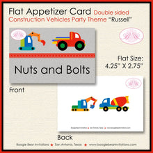 Load image into Gallery viewer, Construction Vehicles Birthday Party Favor Card Tent Food Place Folded Appetizer Caution Truck Boogie Bear Invitations Russell Theme Printed