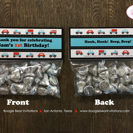 Cars Trucks Birthday Party Treat Bag Toppers Folded Favor Girl Boy Red Blue Black Road Trip Honk Beep Taxi Boogie Bear Invitations Sam Theme