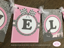 Load image into Gallery viewer, Pink ATV Baby Shower Party Banner Party Grey Gray Silver Glitter Girl Checkered Flag Race Stripe Quad Boogie Bear Invitations Adelle Theme