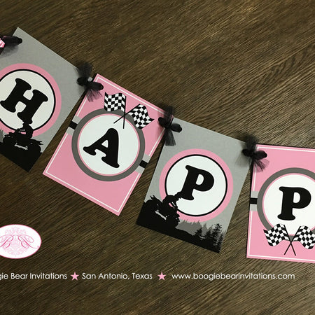 Pink ATV Happy Birthday Party Banner Racing Black Grey Silver Girl 1st 2nd 3rd 4th 5th 6th 7th 8th 9th Boogie Bear Invitations Adeline Theme