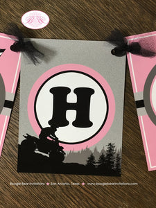 Pink ATV Happy Birthday Party Banner Racing Black Grey Silver Girl 1st 2nd 3rd 4th 5th 6th 7th 8th 9th Boogie Bear Invitations Adeline Theme