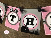 Load image into Gallery viewer, Pink ATV Happy Birthday Party Banner Racing Black Grey Silver Girl 1st 2nd 3rd 4th 5th 6th 7th 8th 9th Boogie Bear Invitations Adeline Theme