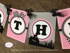 Pink ATV Happy Birthday Party Banner Racing Black Grey Silver Girl 1st 2nd 3rd 4th 5th 6th 7th 8th 9th Boogie Bear Invitations Adeline Theme