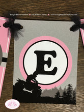 Load image into Gallery viewer, Pink ATV Birthday Party Name Banner Racing All Terrain Vehicle Quad 4 Wheeler Black Grey Silver Girl Boogie Bear Invitations Adeline Theme
