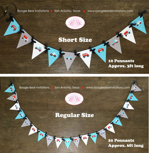 Cars & Truck Birthday Party Banner Pennant Garland Small Red Blue Black White Traffic Road 1st 2nd 3rd 4th Boogie Bear Invitations Sam Theme
