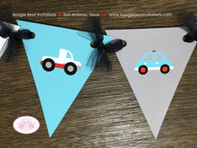 Load image into Gallery viewer, Cars &amp; Truck Birthday Party Banner Pennant Garland Small Red Blue Black White Traffic Road 1st 2nd 3rd 4th Boogie Bear Invitations Sam Theme