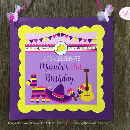 Fiesta Taco Birthday Party Door Banner Girl Pink Yellow Purple Cinco De Mayo Parade Pinata Maracas Boogie Bear Invitations Mariela Theme