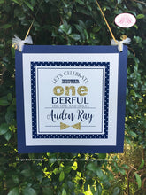 Load image into Gallery viewer, Mr. Wonderful Birthday Party Door Banner 1st Onederful Little Man Bow Tie Navy Blue White Gold Polka Dot Boogie Bear Invitations Auden Theme