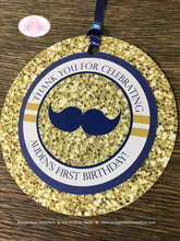 Load image into Gallery viewer, Mr. Wonderful Party Favor Tags Birthday 1st ONE Onederful Bow Tie Mustache Navy Blue White Glitter Gold Boogie Bear Invitations Auden Theme