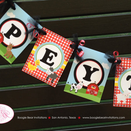 Farm Animals Birthday Party Banner Small Girl Boy Petting Zoo Red Barn Blue 1st 2nd 3rd 4th 5th 6th 7th Boogie Bear Invitations Peyton Theme