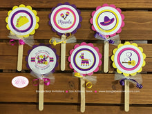 Load image into Gallery viewer, Fiesta Taco Party Cupcake Toppers Birthday Pink Yellow Purple Cinco De Mayo Pinata Carnival Sombrero Boogie Bear Invitations Mariela Theme