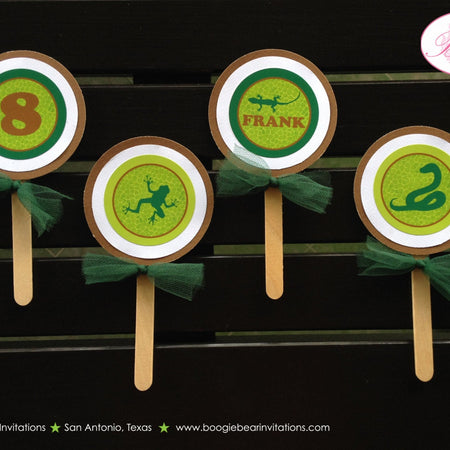 Reptile Birthday Party Cupcake Toppers Boy Girl Lizard Green Wild Amazon Jungle Safari Rain Forest Zoo Boogie Bear Invitations Frank Theme