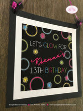 Load image into Gallery viewer, Neon Glowing Rings Birthday Door Banner Party Disco Dance Pink Blue Yellow Black Green Glow Dancing Kid Boogie Bear Invitations Kianna Theme