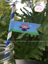 Load image into Gallery viewer, 4th of July Party Pennant Straws Birthday Paper Beverage Drink Owls Boy Girl Red White Blue Flag USA Boogie Bear Invitations Blakeley Theme