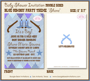 Blue Cowboy Baby Shower Invitation Gun Lone Star Pistol Paisley Gingham Navy Boogie Bear Invitations Shane Theme Paperless Printable Printed