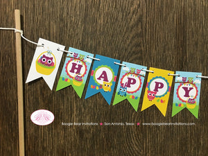 Easter Owls Birthday Party Pennant Cake Banner Topper Girl Boy Spring Egg Hunt Blue Bunny Rabbit Animal Boogie Bear Invitations Lottie Theme